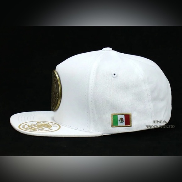 Mexican Hat Mexico Metallic Brass Eagle Logo Snapback Flat Bill Baseball Cap - Picture 5 of 8